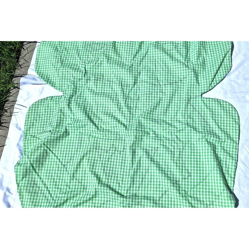 Vtg Handmade Frog Quilt Gingham Green White Nursery Blanket Wall Hanging 45x40